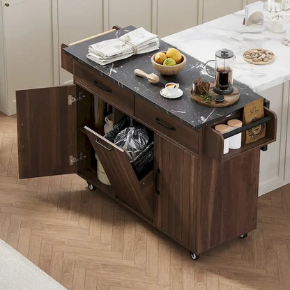 Kitchen Island with Trash Can Storage Cabinet