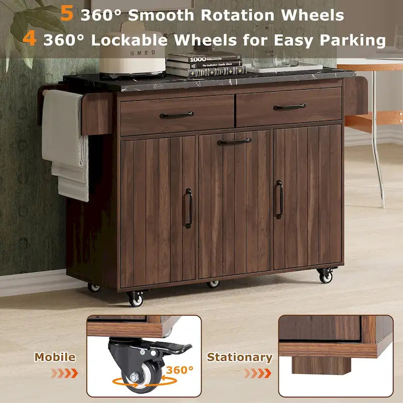 Kitchen Island with Trash Can Storage Cabinet