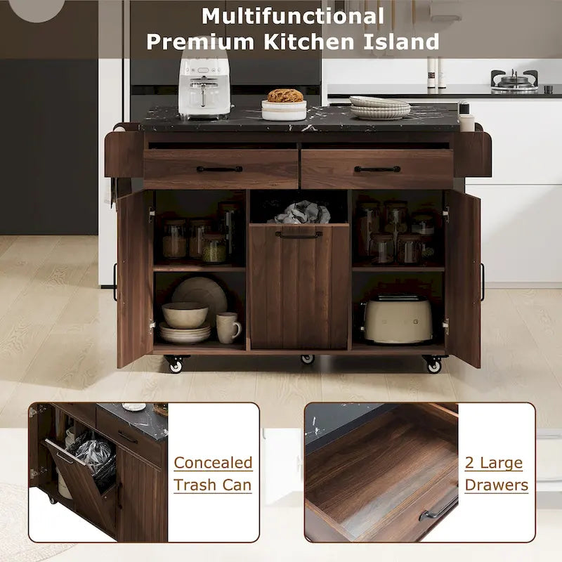 Kitchen Island with Trash Can Storage Cabinet