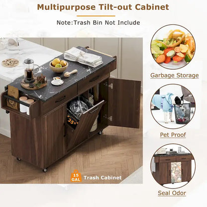 Kitchen Island with Trash Can Storage Cabinet