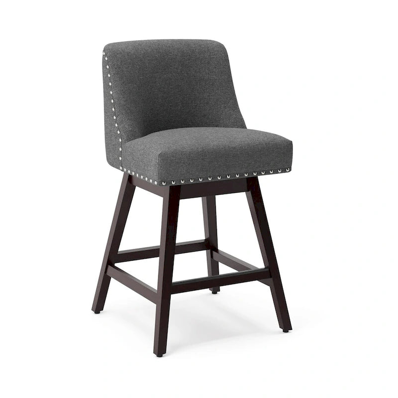LUE BONA 26 in. Counter Height Upholstered Wood Frame Swivel Bar Stool with Farbic Seat Set of 4 - 19.6D x 19.6W x 37H
