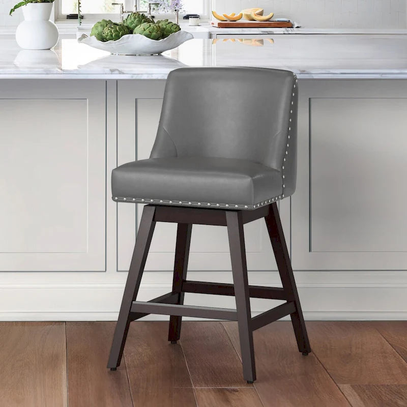LUE BONA 26 in. Counter Height Upholstered Wood Frame Swivel Bar Stool with Farbic Seat Set of 4 - 19.6D x 19.6W x 37H