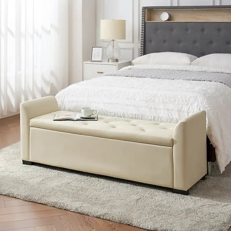 Laura Traditional 57.75Wide Tufted Storage Bench by HULALA HOME