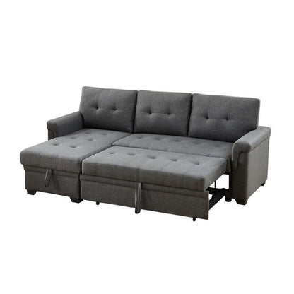 Solid Wood Frame Linen Reversible Sleeper Sectional Sofa with Storage Chaise