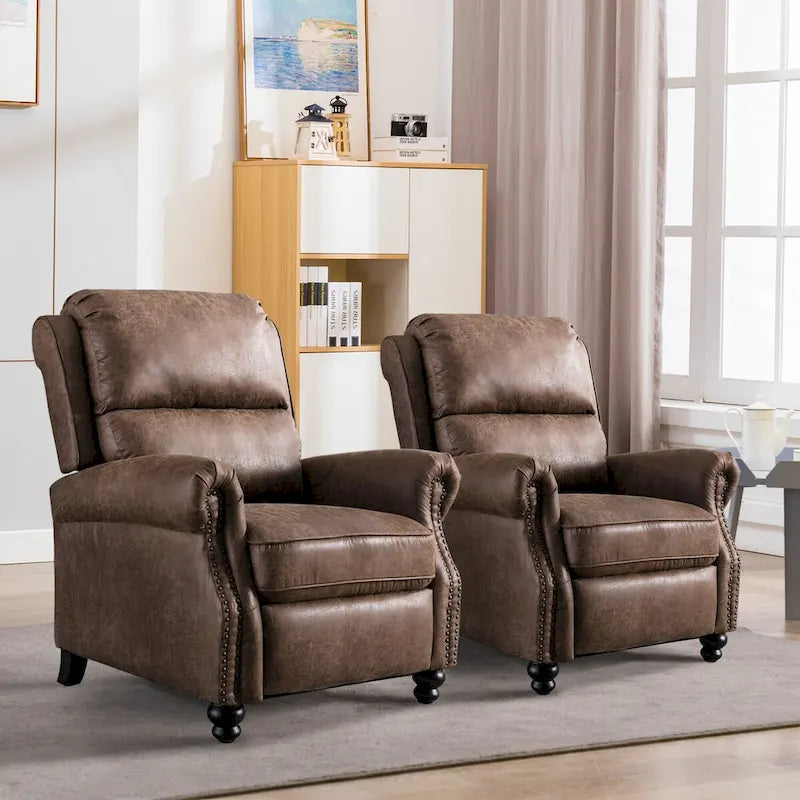 Pushback Club Recliner with Rivet Decoration Set of 2