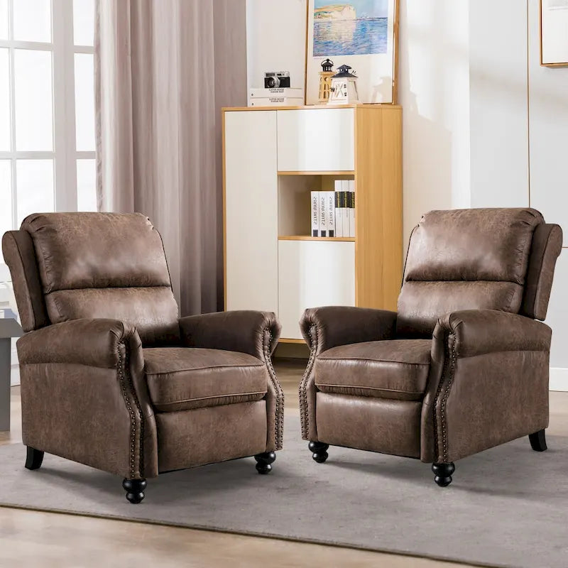 Pushback Club Recliner with Rivet Decoration Set of 2