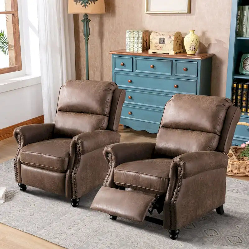 Pushback Club Recliner with Rivet Decoration Set of 2