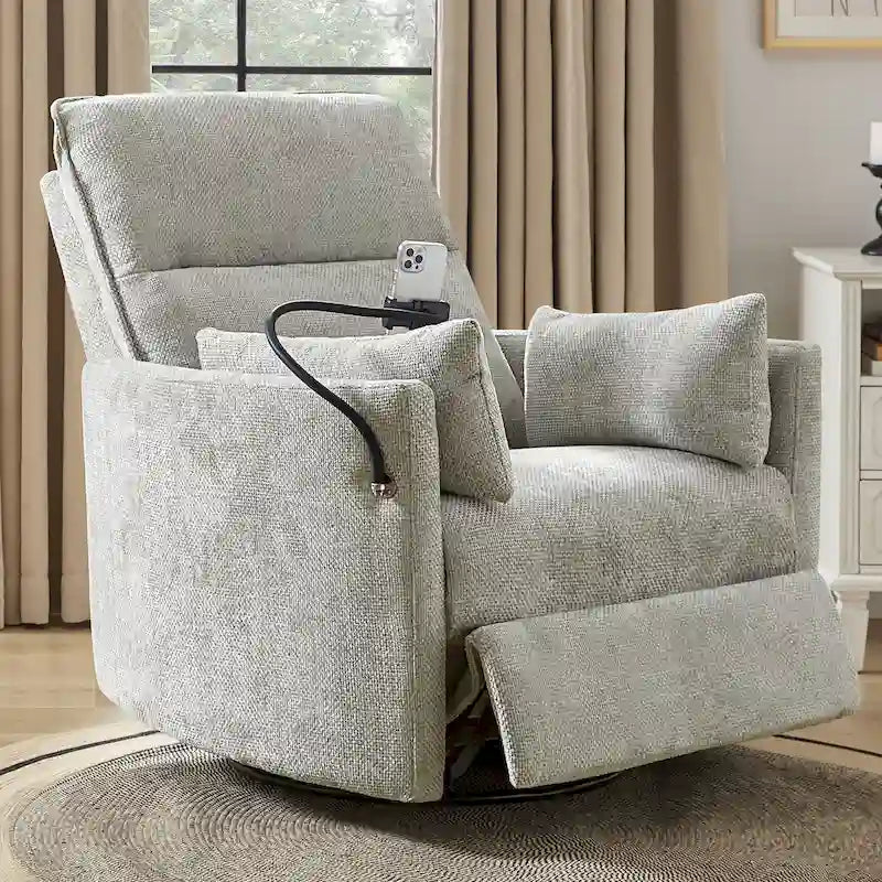 Barry Modern 38 Power Rocking Swivel Nursery Recliner with USB Ports by HULALA HOME