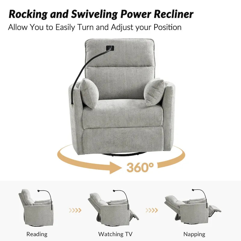 Barry Modern 38 Power Rocking Swivel Nursery Recliner with USB Ports by HULALA HOME