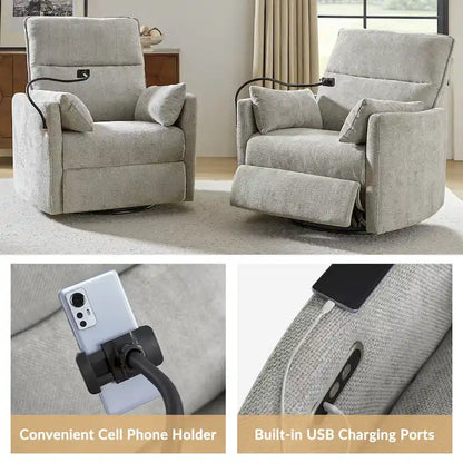 Barry Modern 38 Power Rocking Swivel Nursery Recliner with USB Ports by HULALA HOME