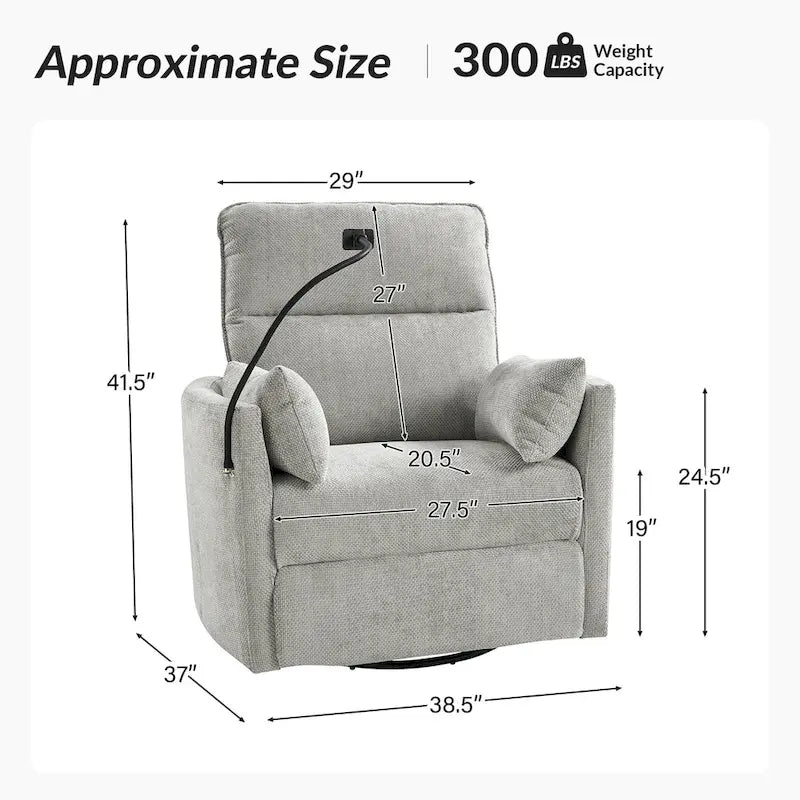 Barry Modern 38 Power Rocking Swivel Nursery Recliner with USB Ports by HULALA HOME