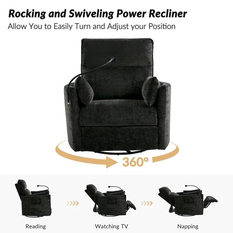 Barry Modern 38 Power Rocking Swivel Nursery Recliner with USB Ports by HULALA HOME