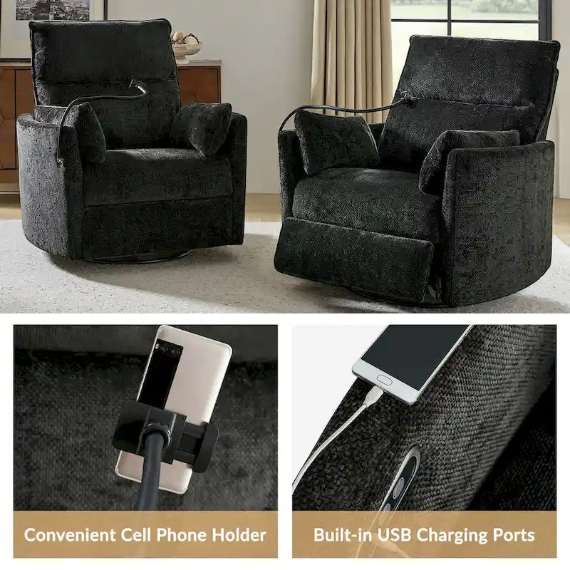 Barry Modern 38 Power Rocking Swivel Nursery Recliner with USB Ports by HULALA HOME