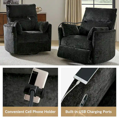 Barry Modern 38 Power Rocking Swivel Nursery Recliner with USB Ports by HULALA HOME