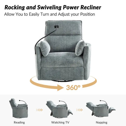 Barry Modern 38 Power Rocking Swivel Nursery Recliner with USB Ports by HULALA HOME