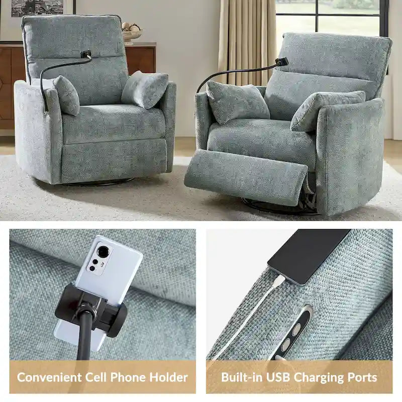 Barry Modern 38 Power Rocking Swivel Nursery Recliner with USB Ports by HULALA HOME