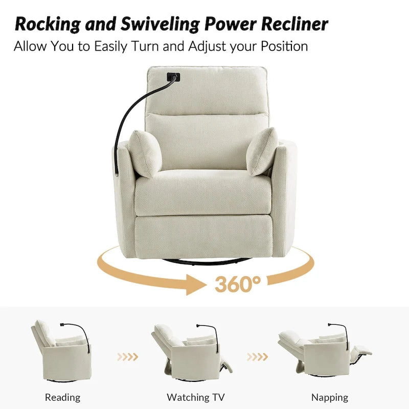 Barry Modern 38 Power Rocking Swivel Nursery Recliner with USB Ports by HULALA HOME