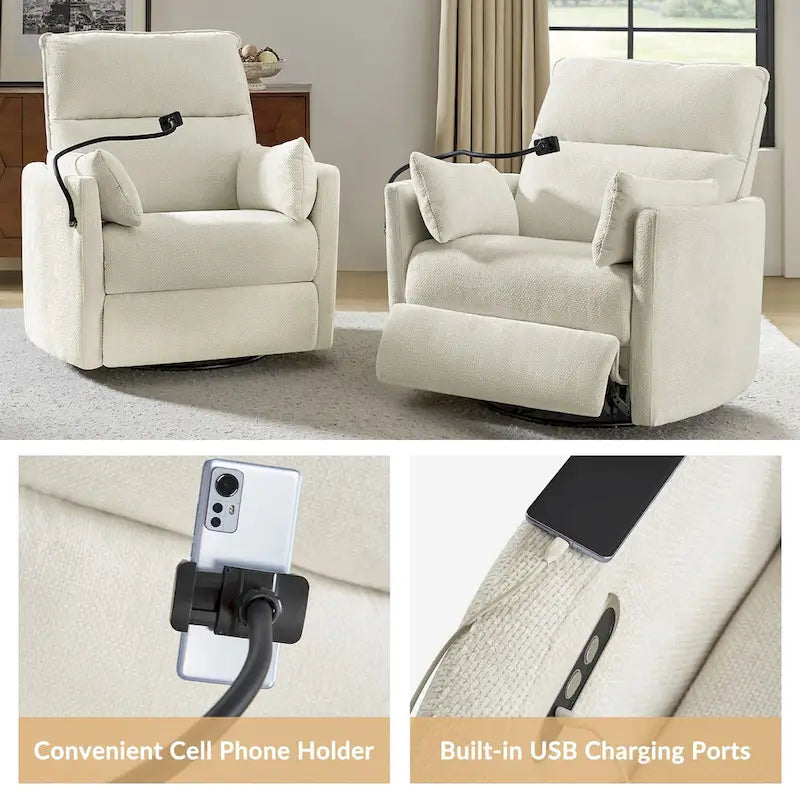 Barry Modern 38 Power Rocking Swivel Nursery Recliner with USB Ports by HULALA HOME