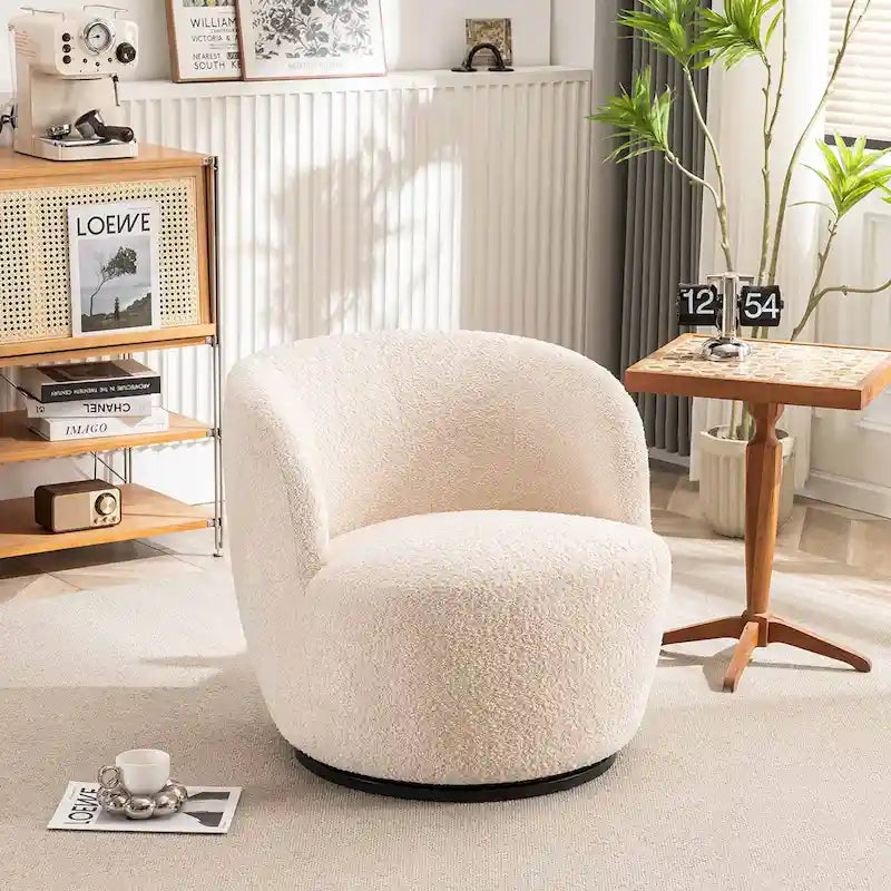 Single Fabric Modern Accent Chair 360 Degree Rotation Swivel Barrel Chairs