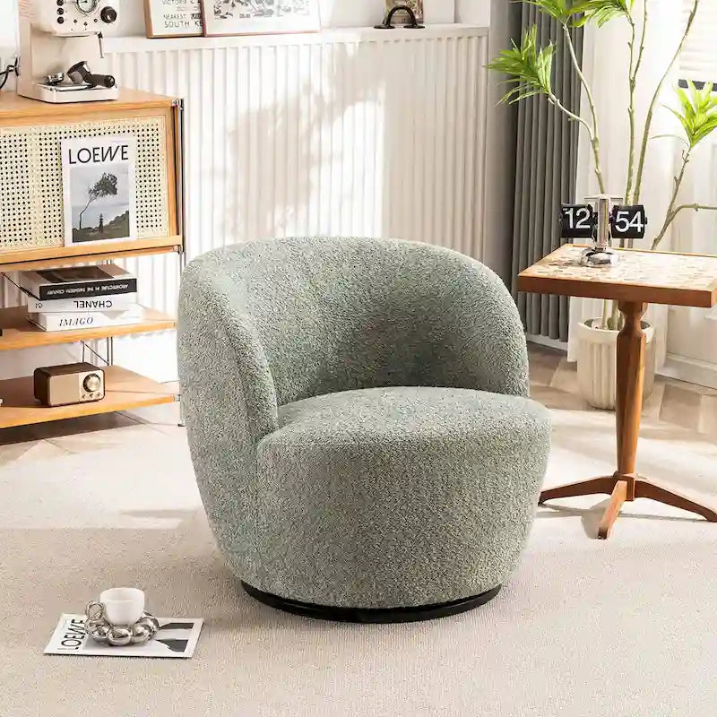 Single Fabric Modern Accent Chair 360 Degree Rotation Swivel Barrel Chairs