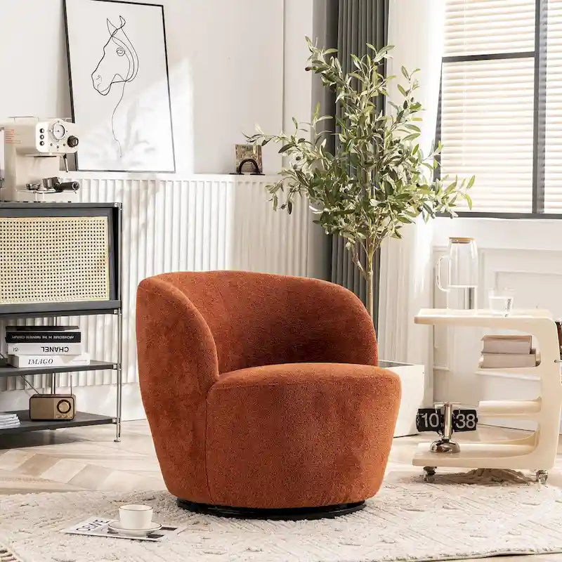 Single Fabric Modern Accent Chair 360 Degree Rotation Swivel Barrel Chairs