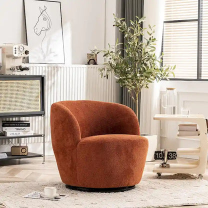 Single Fabric Modern Accent Chair 360 Degree Rotation Swivel Barrel Chairs