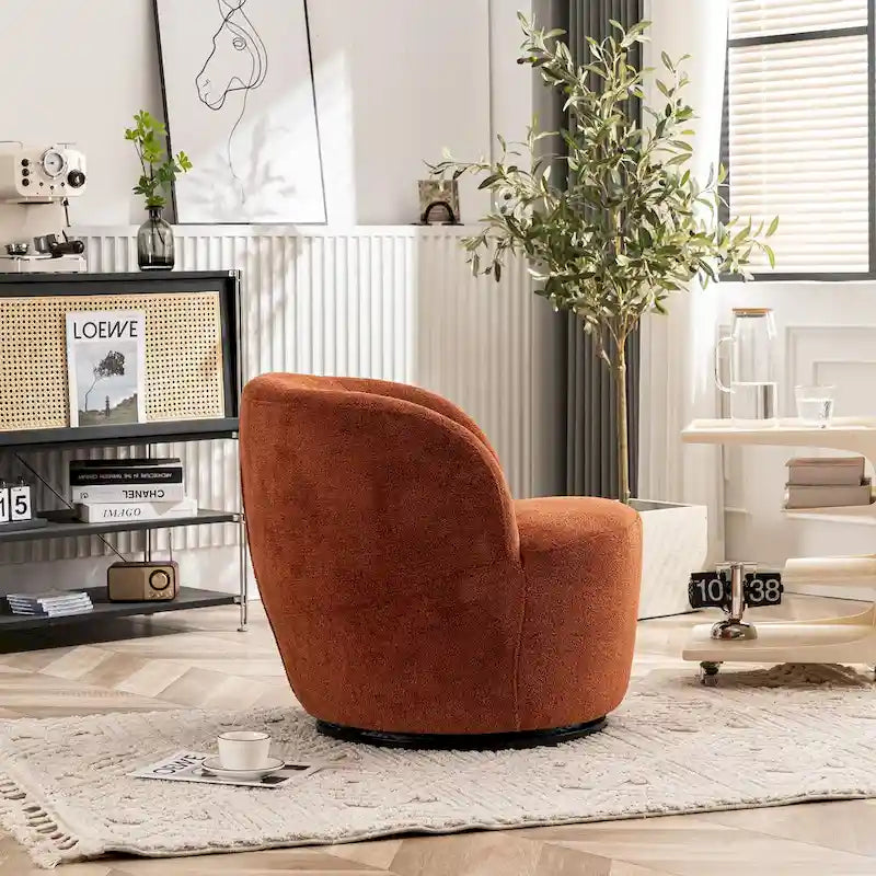 Single Fabric Modern Accent Chair 360 Degree Rotation Swivel Barrel Chairs