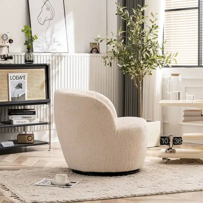 Single Fabric Modern Accent Chair 360 Degree Rotation Swivel Barrel Chairs