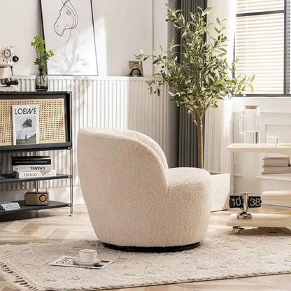 Single Fabric Modern Accent Chair 360 Degree Rotation Swivel Barrel Chairs