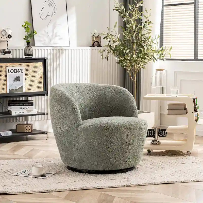 Single Fabric Modern Accent Chair 360 Degree Rotation Swivel Barrel Chairs