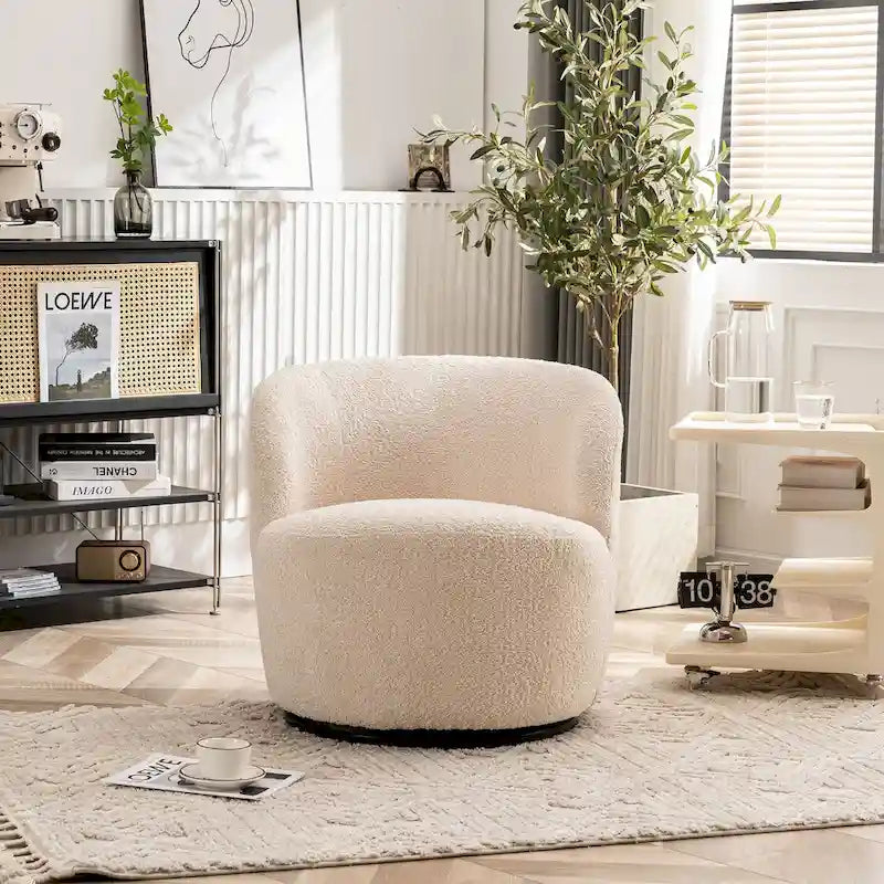 Single Fabric Modern Accent Chair 360 Degree Rotation Swivel Barrel Chairs