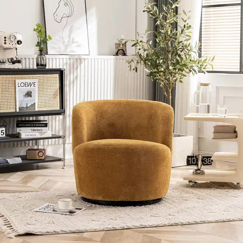 Single Fabric Modern Accent Chair 360 Degree Rotation Swivel Barrel Chairs