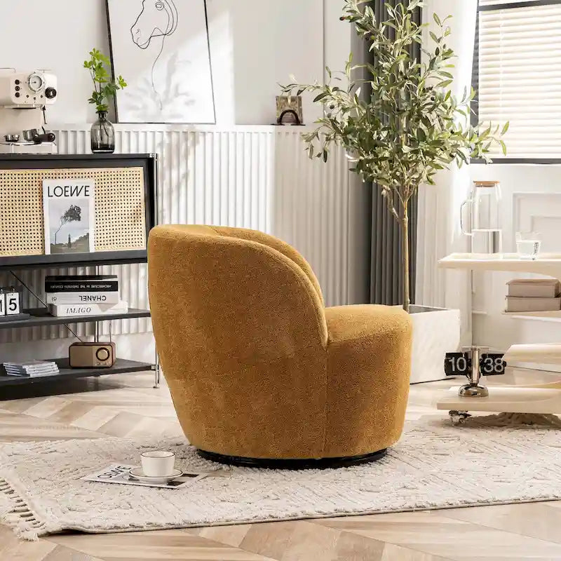 Single Fabric Modern Accent Chair 360 Degree Rotation Swivel Barrel Chairs