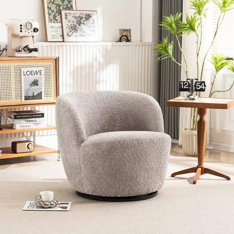 Single Fabric Modern Accent Chair 360 Degree Rotation Swivel Barrel Chairs
