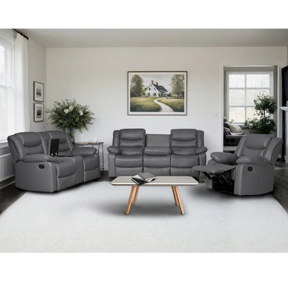 3 Piece Faux Leather Manual Reclining Livingroom Sofa Set with Dropdown Table and Console