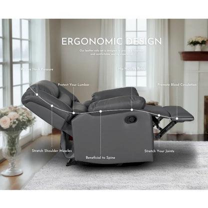 3 Piece Faux Leather Manual Reclining Livingroom Sofa Set with Dropdown Table and Console