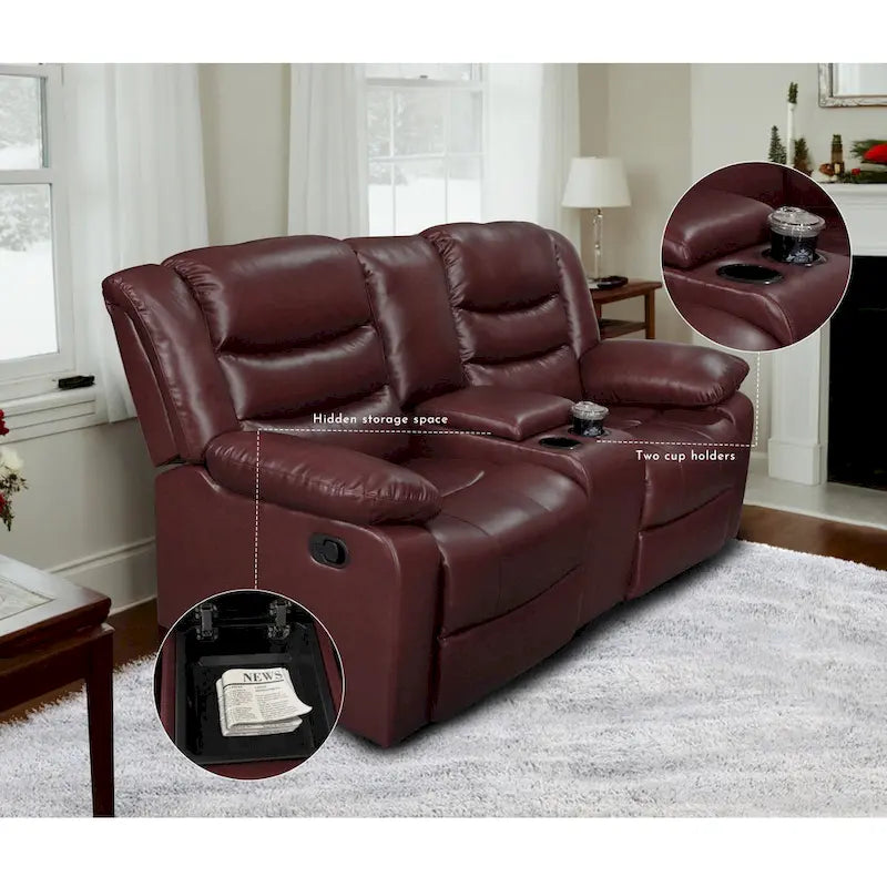 3 Piece Faux Leather Manual Reclining Livingroom Sofa Set with Dropdown Table and Console