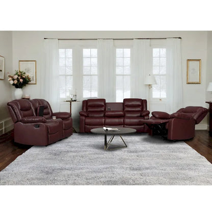 3 Piece Faux Leather Manual Reclining Livingroom Sofa Set with Dropdown Table and Console