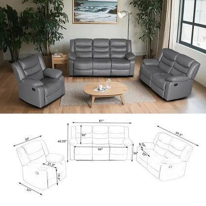 3 Piece Faux Leather Manual Reclining Livingroom Sofa Set with Dropdown Table and Console