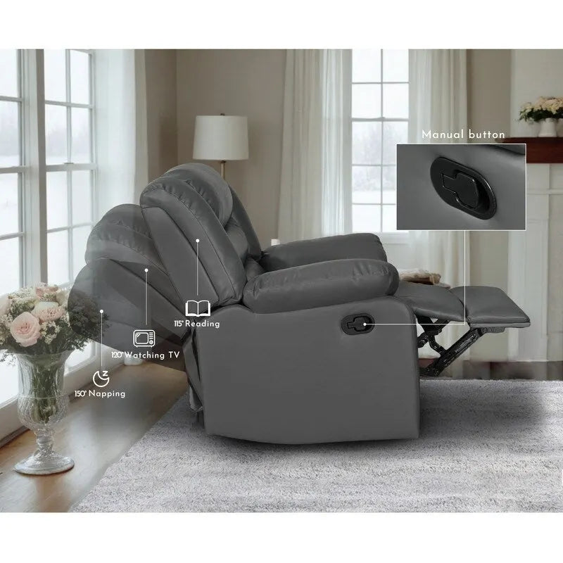 3 Piece Faux Leather Manual Reclining Livingroom Sofa Set with Dropdown Table and Console