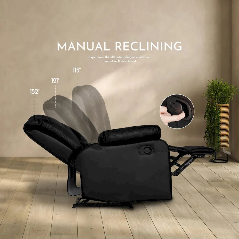 3 Piece Faux Leather Manual Reclining Livingroom Sofa Set with Dropdown Table and Console