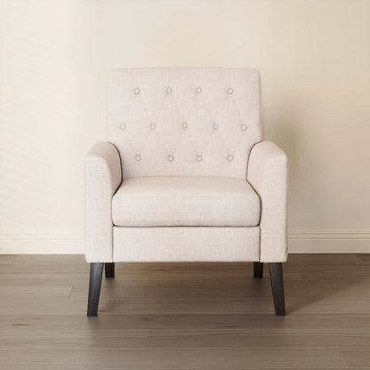 LUE BONA Mid-Century Modern Upholstered Linen Fabric Button Tufted Accent Chair - 28.5 W X 27.25 D X 33.75 H