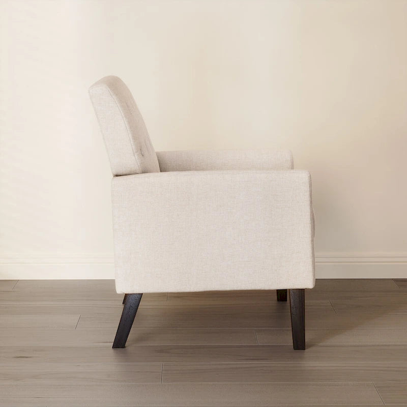 LUE BONA Mid-Century Modern Upholstered Linen Fabric Button Tufted Accent Chair - 28.5 W X 27.25 D X 33.75 H