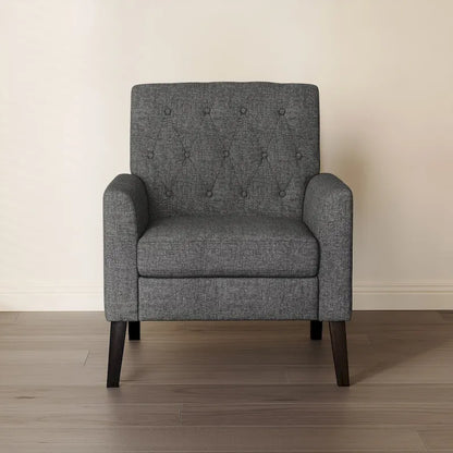 LUE BONA Mid-Century Modern Upholstered Linen Fabric Button Tufted Accent Chair - 28.5 W X 27.25 D X 33.75 H