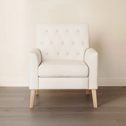 LUE BONA Mid-Century Modern Upholstered Linen Fabric Button Tufted Accent Chair - 28.5 W X 27.25 D X 33.75 H