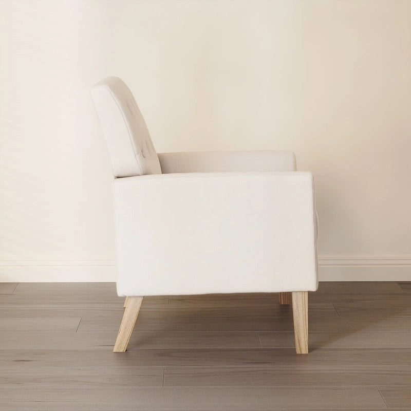 LUE BONA Mid-Century Modern Upholstered Linen Fabric Button Tufted Accent Chair - 28.5 W X 27.25 D X 33.75 H