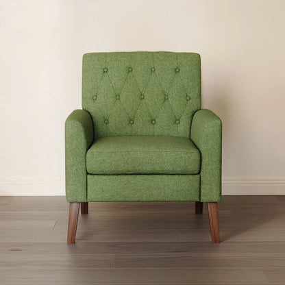 LUE BONA Mid-Century Modern Upholstered Linen Fabric Button Tufted Accent Chair - 28.5 W X 27.25 D X 33.75 H