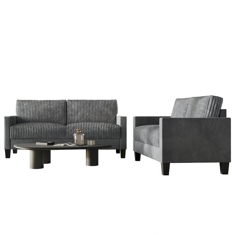 CraftPorch Corduroy Mid-Century Modern Velvet Upholstered 2-Piece Living Room Set