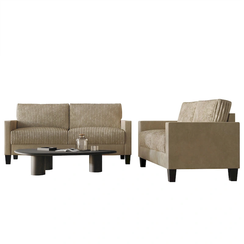 CraftPorch Corduroy Mid-Century Modern Velvet Upholstered 2-Piece Living Room Set