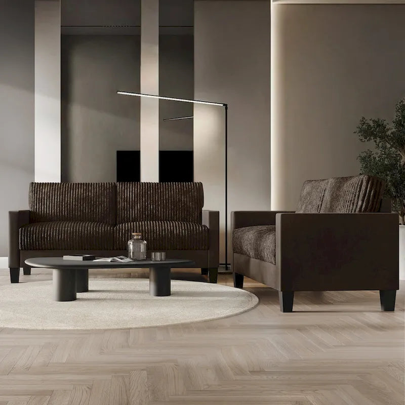 CraftPorch Corduroy Mid-Century Modern Velvet Upholstered 2-Piece Living Room Set